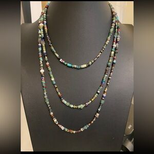 BOHO62" SUPER LONG genuine turquoise, ancient glass, fresh water pearl and more